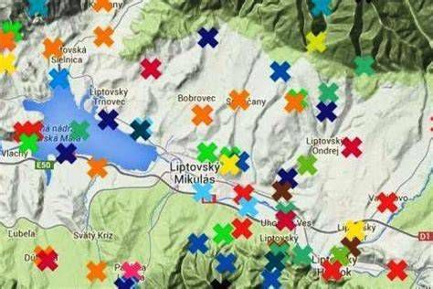 Mapa Liptova s vyznačenou polohou Liptovské Kľačany a pôsobením Tatry - Betón