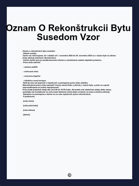 Formulár: Kľúčové informácie pre oznámenie susedom