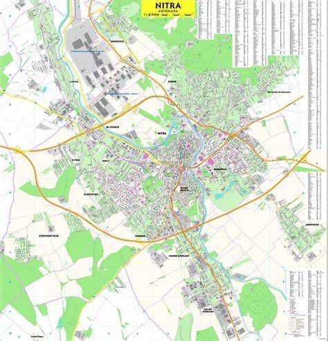 Mapa mesta Sečovce s vyznačenými historickými a priemyselnými oblasťami