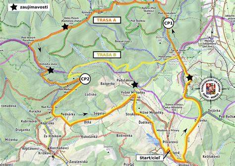 Mapa Jánošíkovej a Uhorčíkovej zbojníckej oblasti s trasami