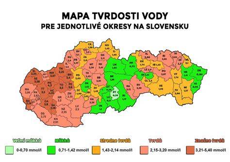 Mapa tvrdosti vody na Slovensku