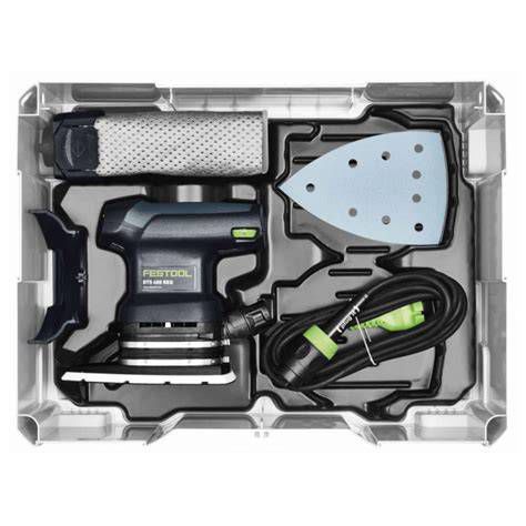 Detailný záber na brúsku Festool DTS 400 REQ pri práci v rohu