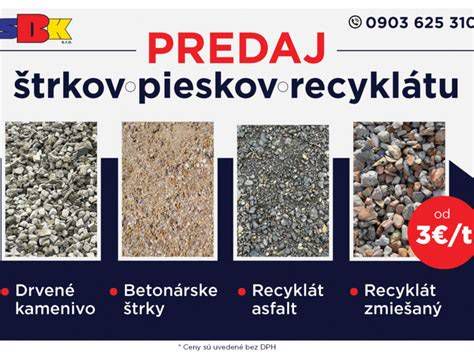 Rôzne frakcie štrkov a pieskov s ukážkami ich zrnitosti