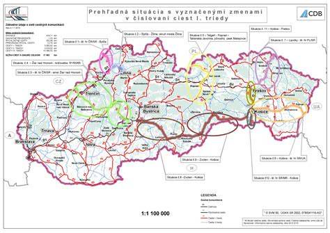 Mapa ciest I. triedy na Slovensku s vyznačenými rekonštrukciami mostov