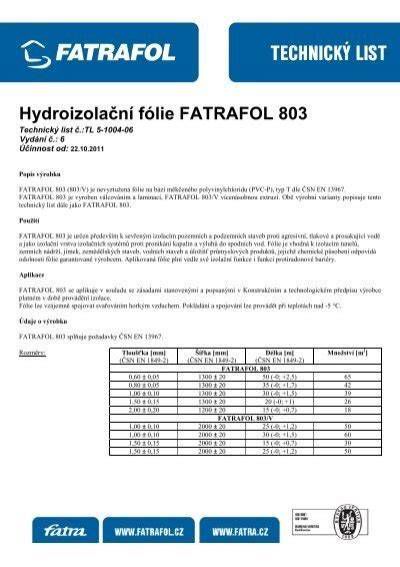 Tabuľka hrúbok Fatrafol 803 v závislosti od typu stavby