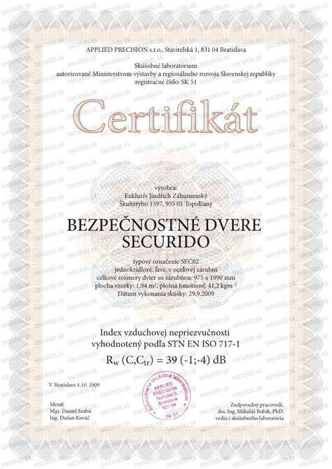 Certifikáty protipožiarnych dverí a zárubní