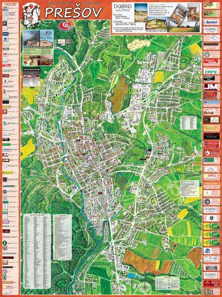 Mapa Prešova s vyznačeným priebehom cesty I/18 a kľúčovými križovatkami