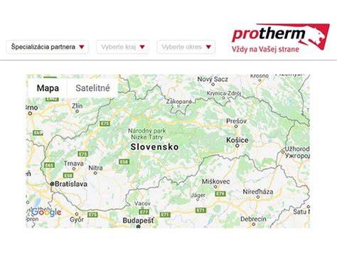 Mapa servisných partnerov Protherm na Slovensku