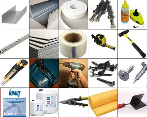 Nástroje a materiály pre inštaláciu sadrokartónu a izolácie