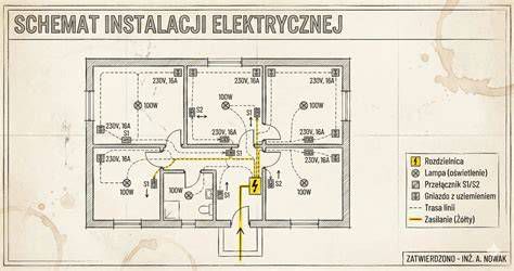 Schemat instalacji elektrycznej z elementami izolacji