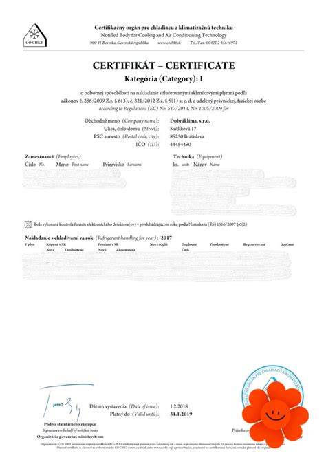 Certifikát o odbornej revízii elektroinštalácie